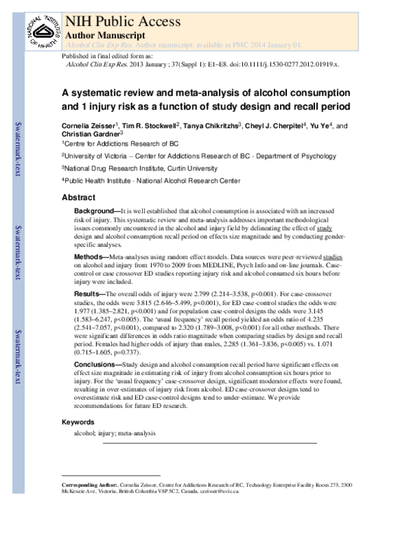(PDF) A Systematic Review and Meta‐Analysis of Alcohol Consumption and ...
