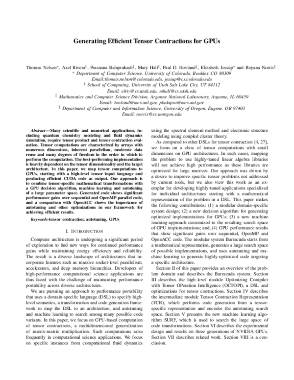(PDF) Generating Efficient Tensor Contractions for GPUs