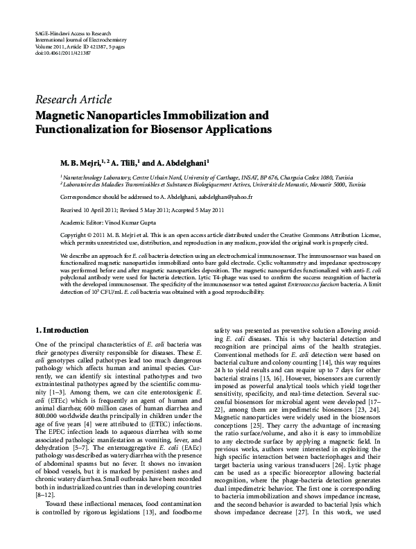 (PDF) Magnetic Nanoparticles Immobilization and Functionalization for ...
