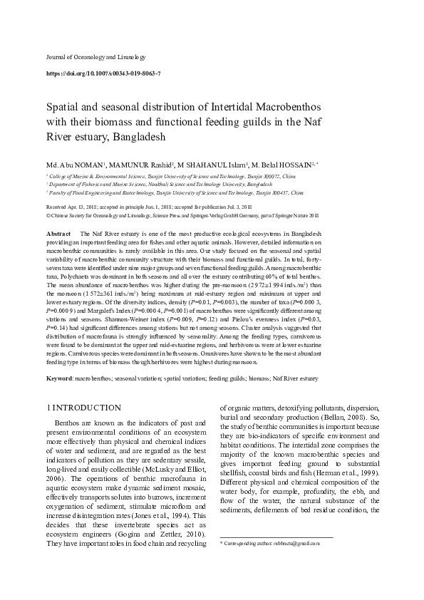 (PDF) Spatial and seasonal distribution of intertidal macrobenthos with ...