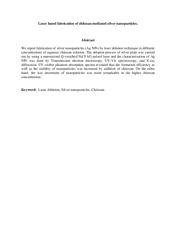 (PDF) Laser based fabrication of chitosan mediated silver nanoparticles