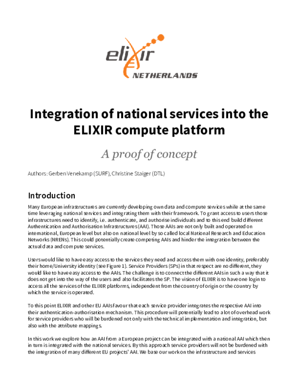 (PDF) Integration of national services into the ELIXIR compute platform