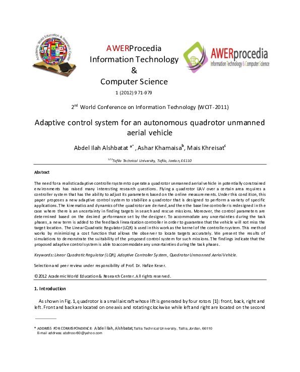 (PDF) Adaptive control system for an autonomous quadrotor unmanned ...
