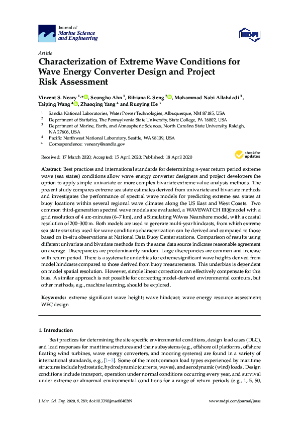 (PDF) Characterization of Extreme Wave Conditions for Wave Energy ...