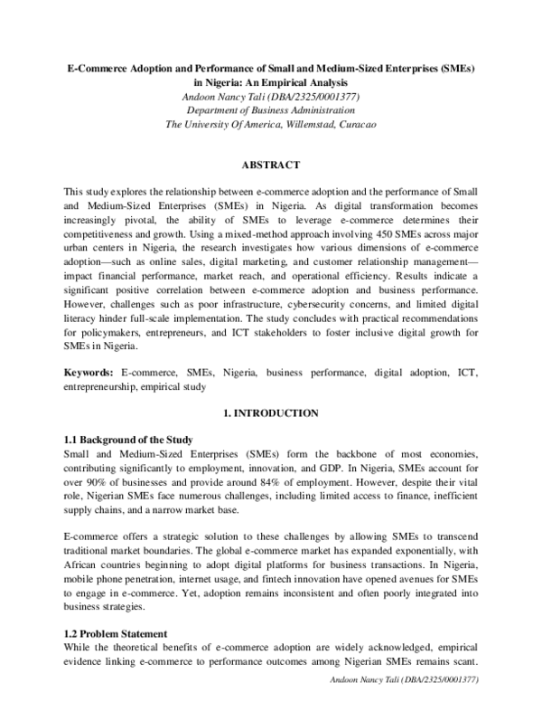 (PDF) E-Commerce Adoption and Performance of Small and Medium-Sized ...