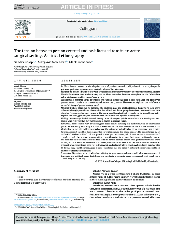 (PDF) The tension between person centred and task focused care in an ...