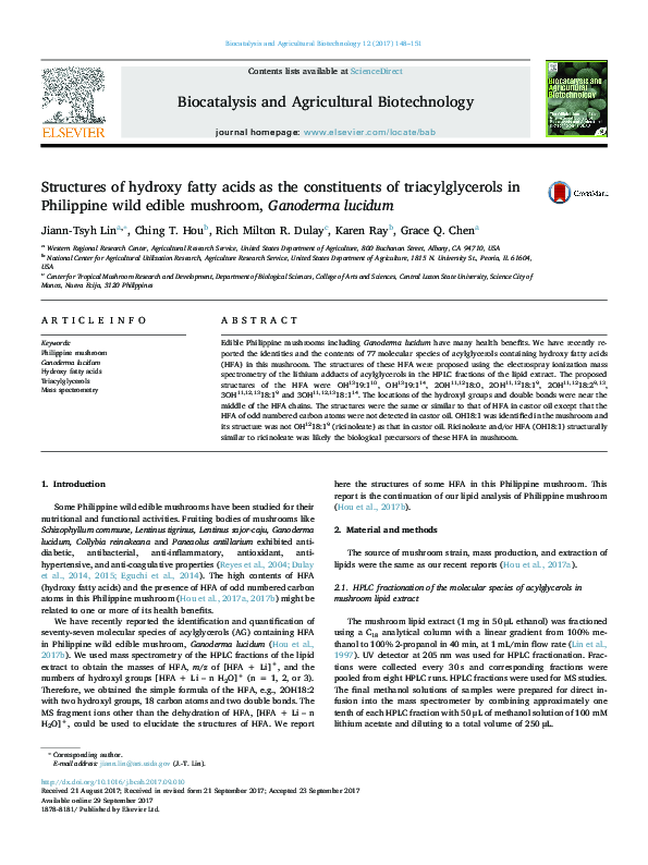 (PDF) Structures of hydroxy fatty acids as the constituents of ...