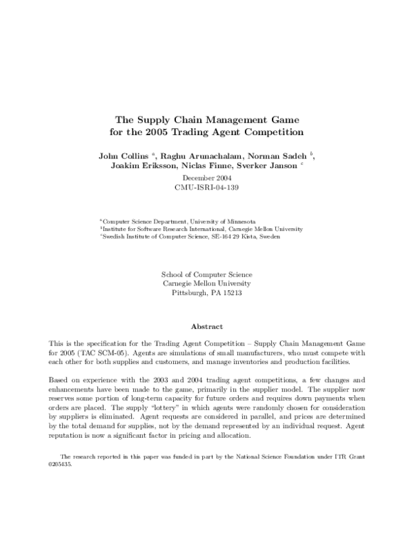 (PDF) The supply chain management game for the 2005 trading agent ...