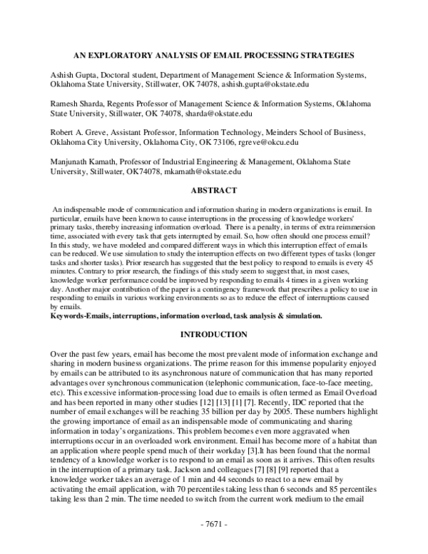 (PDF) An exploratory analysis of email processing strategies