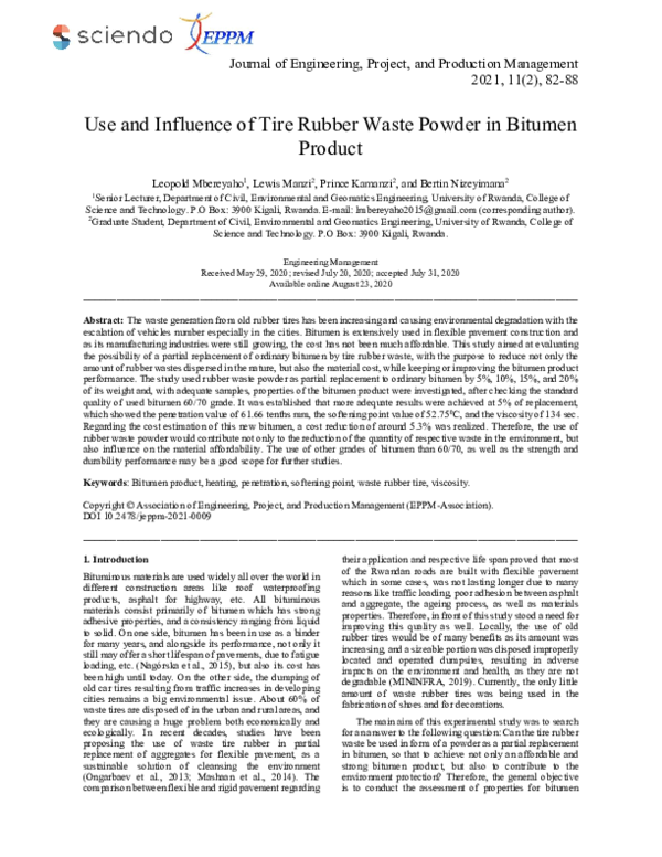 (PDF) Use and Influence of Tire Rubber Waste Powder in Bitumen Product