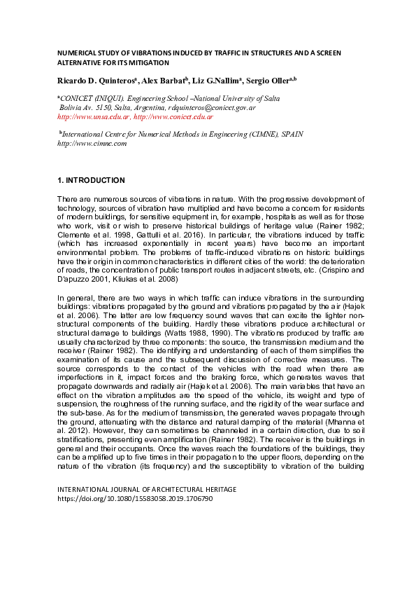 (PDF) Numerical Study of Vibrations Induced by Traffic in Structures ...