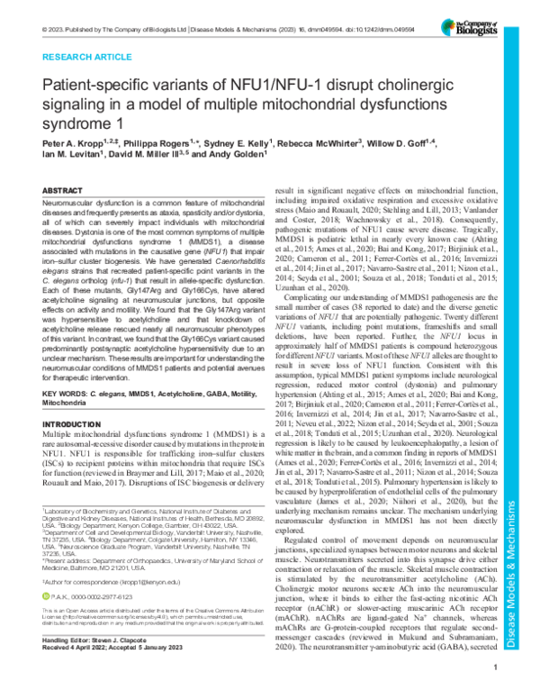 (PDF) Patient-specific variants of NFU1/NFU-1 disrupt cholinergic ...