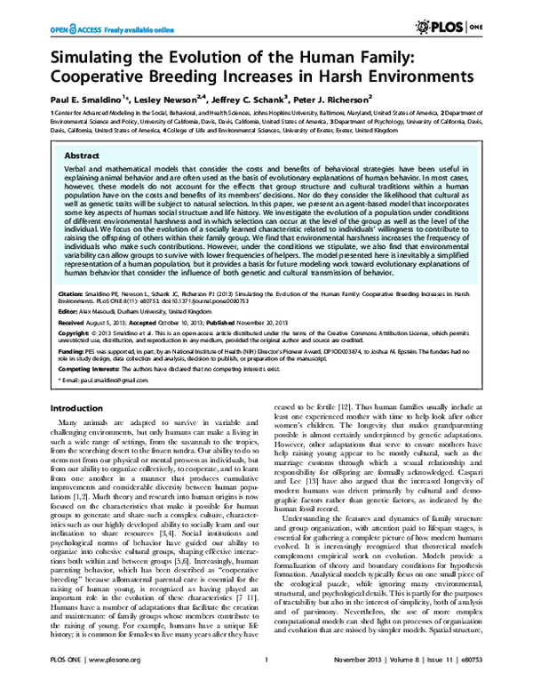 (PDF) Simulating the Evolution of the Human Family: Cooperative ...