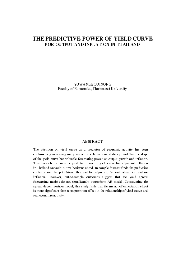 (PDF) The Predictive Power of Yield Curve for Output and Inflation in ...