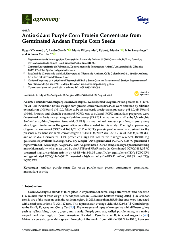(PDF) Antioxidant Purple Corn Protein Concentrate from Germinated ...