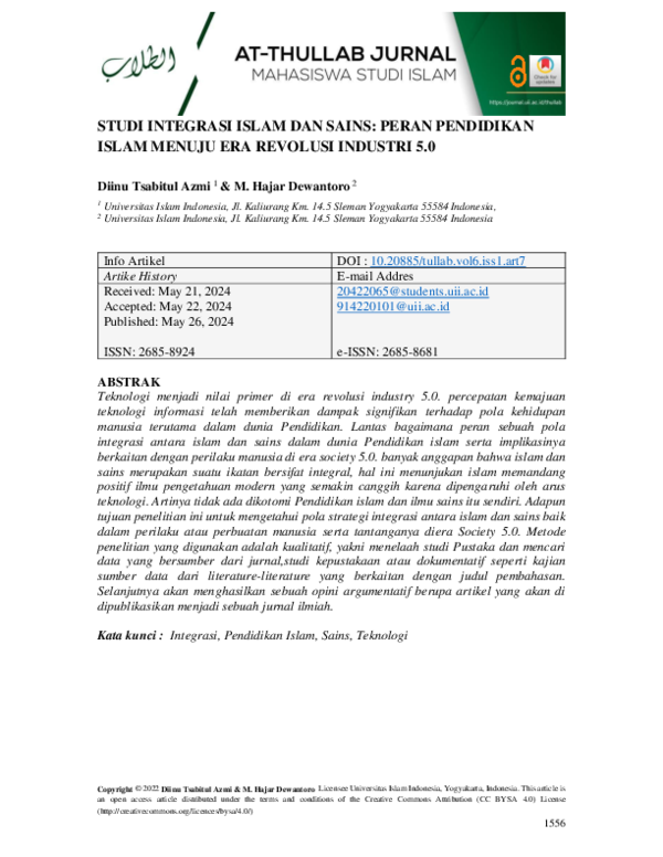 (PDF) Studi Integrasi Islam Dan Sains: Peran Pendidikan Islam Menuju ...