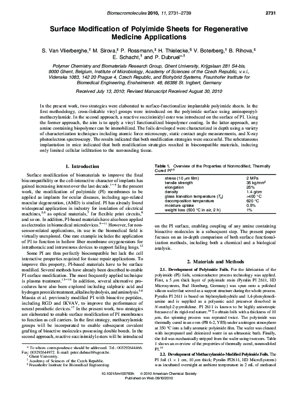 (PDF) Surface Modification of Polyimide Sheets for Regenerative ...