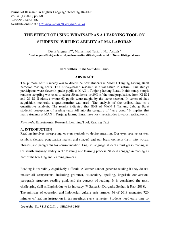 (PDF) The Effect of Using Whatsapp as a Learning Tool on Students ...