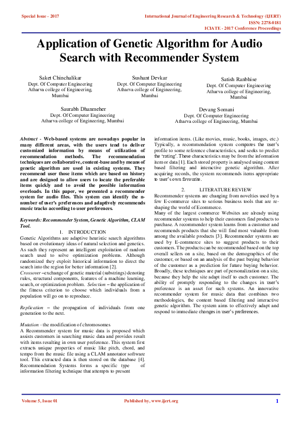 (PDF) Application of Genetic Algorithm for Audio Search with ...