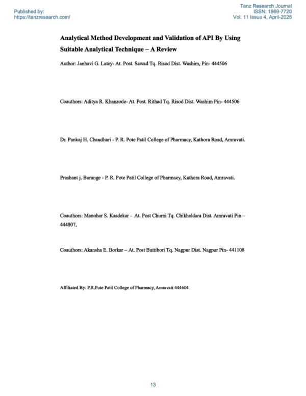 (PDF) Analytical method development and validations of API by using ...