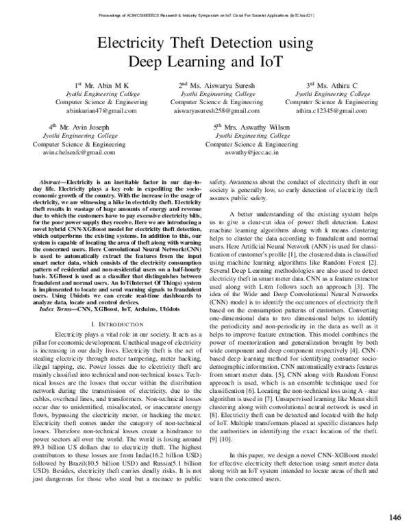 (PDF) Electricity Theft Detection using Deep Learning and IoT