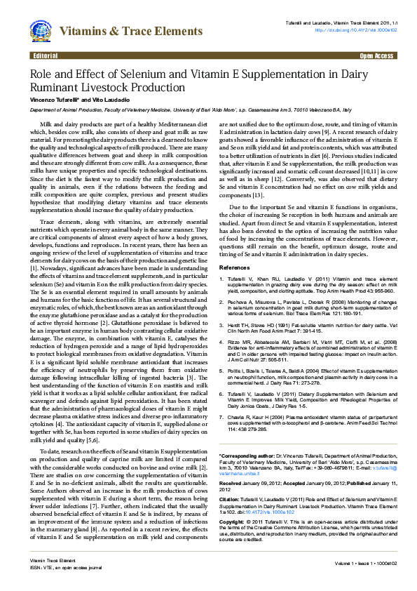(PDF) Role and Effect of Selenium and Vitamin E Supplementation in ...
