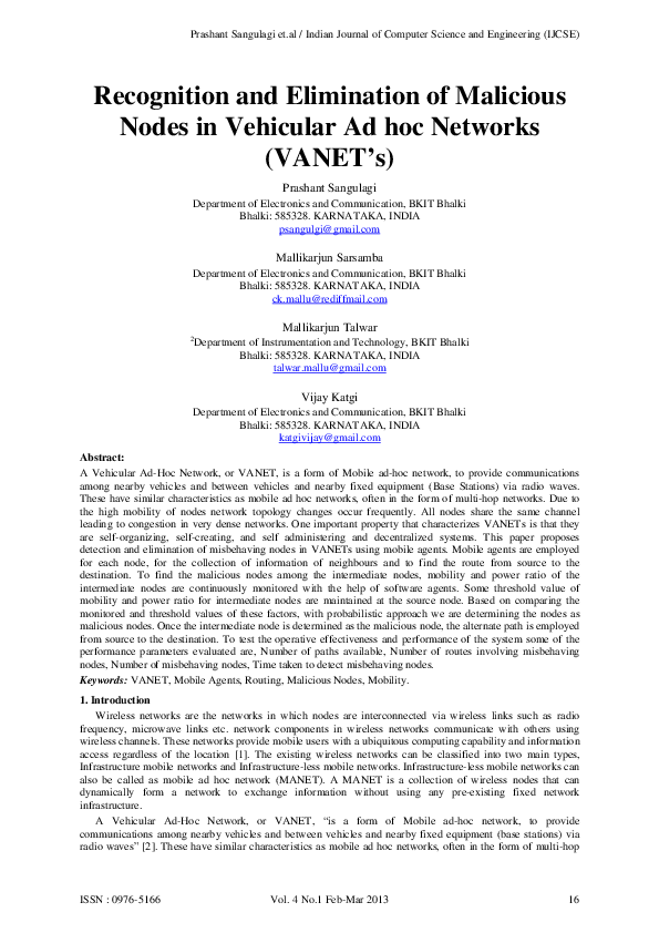 (PDF) Recognition and Elimination of Malicious Nodes in Vehicular Ad ...