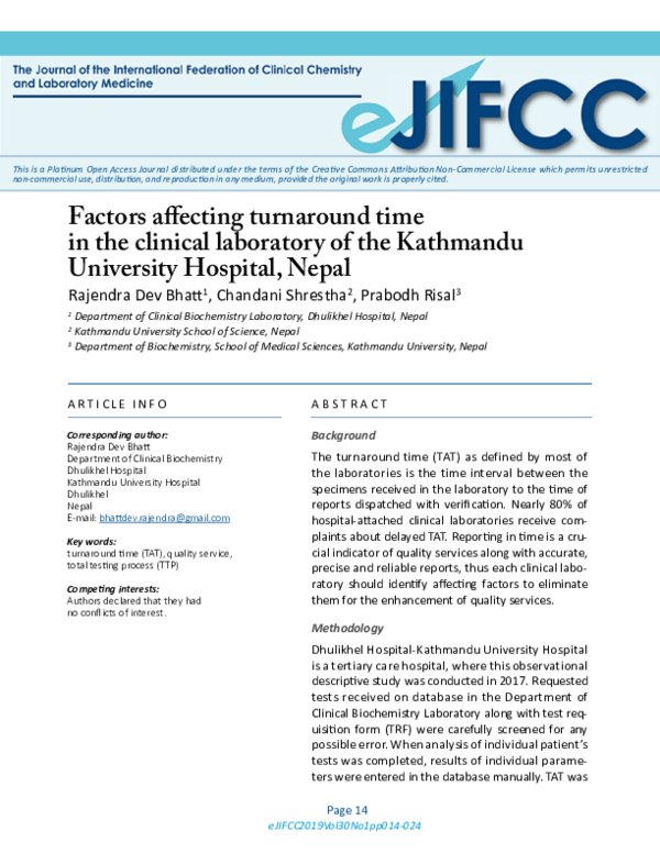 (PDF) Factors Affecting Turnaround Time in the Clinical Laboratory of ...