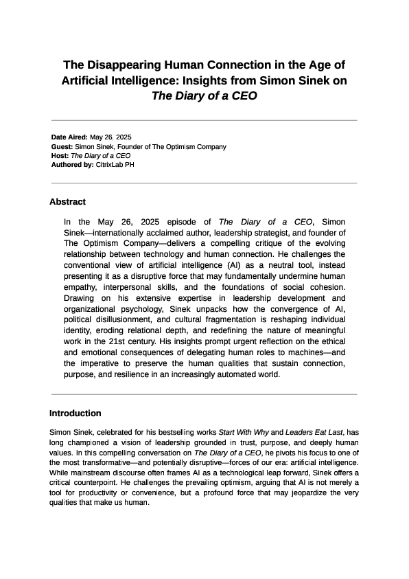 (PDF) The Disappearing Human Connection in the Age of Artificial ...