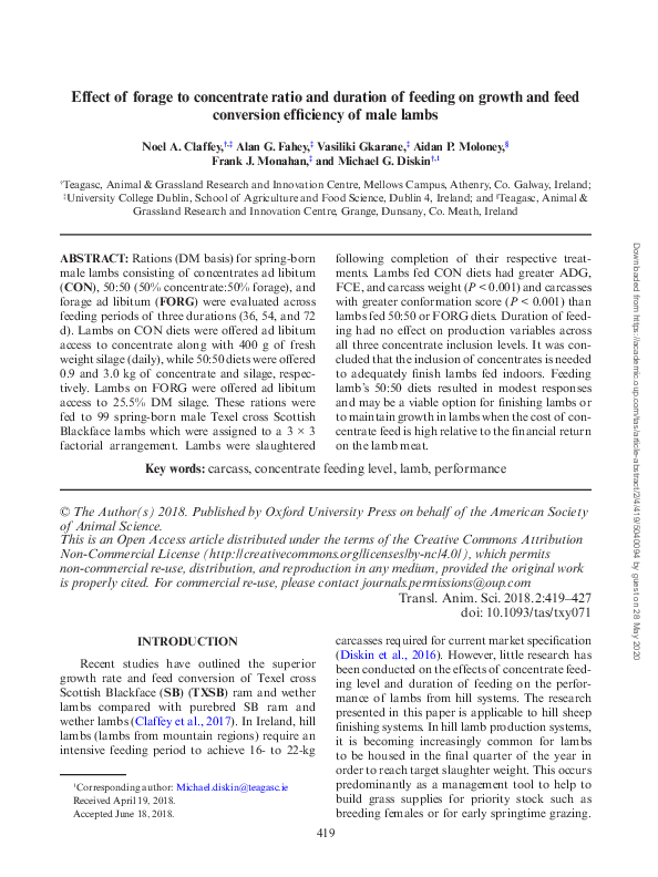 (PDF) Effect of forage to concentrate ratio and duration of feeding on ...