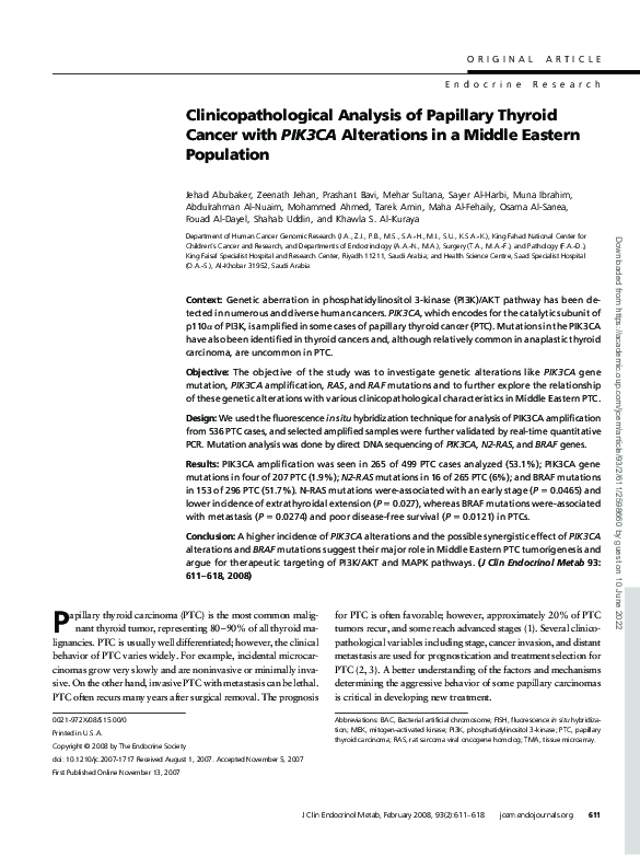 (PDF) Clinicopathological Analysis of Papillary Thyroid Cancer ...