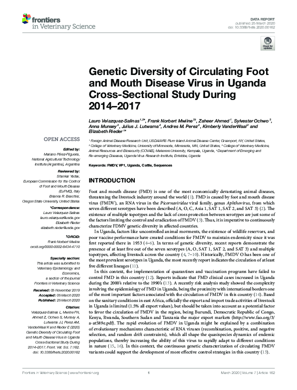 (PDF) Genetic Diversity of Circulating Foot and Mouth Disease Virus in ...