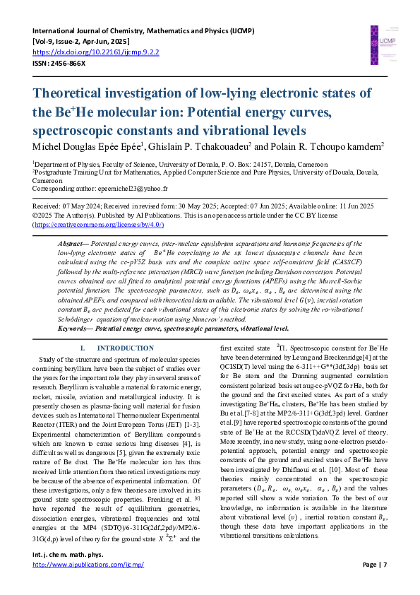 (PDF) Theoretical investigation of low-lying electronic states of the ...