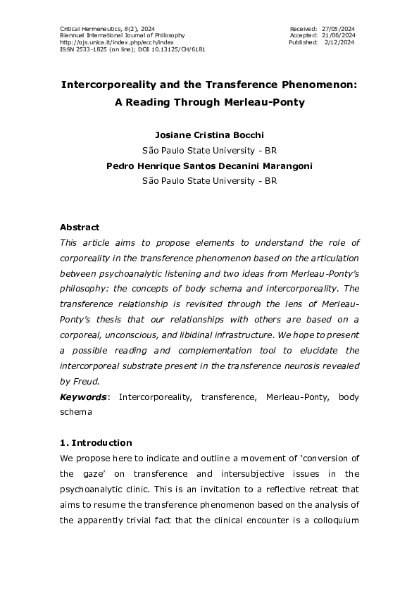 (PDF) Intercorporeality and the Transference Phenomenon: A Reading ...