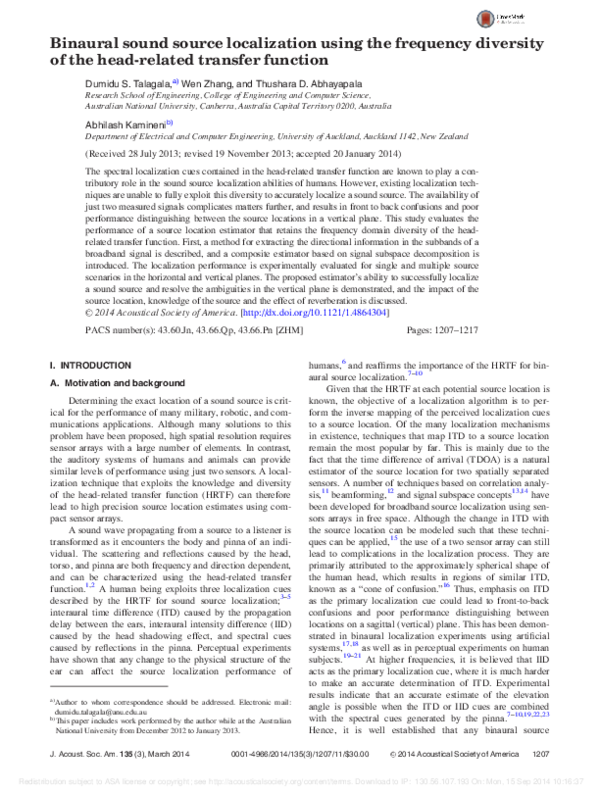 (PDF) Binaural sound source localization using the frequency diversity ...