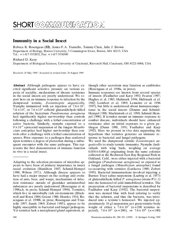 (PDF) Immunity in a Social Insect