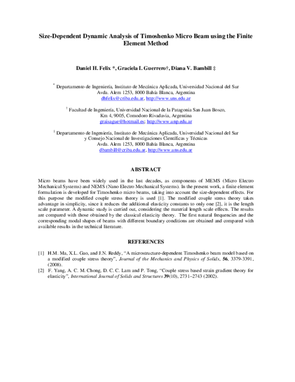 (PDF) Size-Dependent Dynamic Analysis of Timoshenko Micro Beam using ...