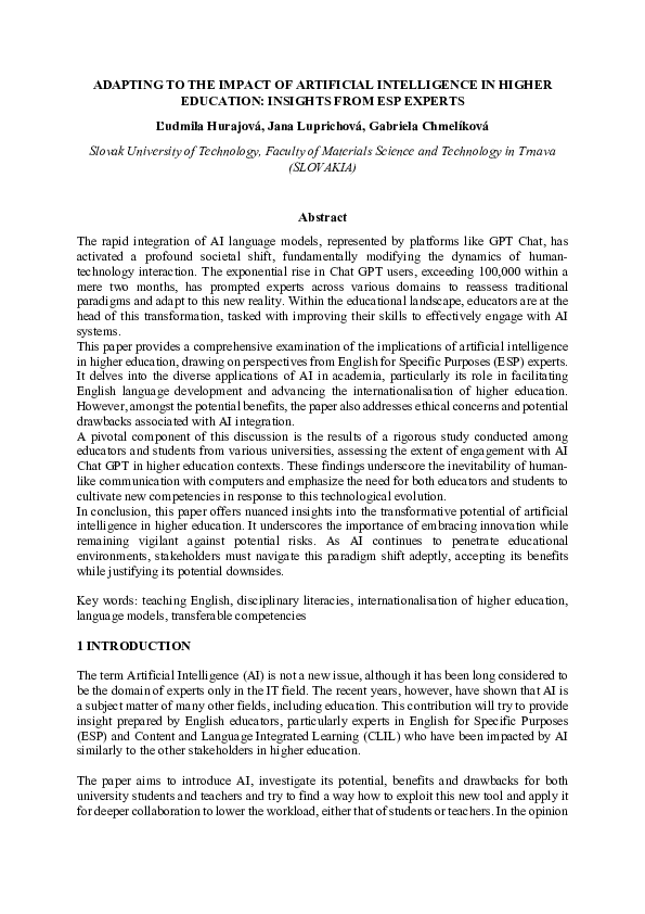 (PDF) ADAPTING TO THE IMPACT OF ARTIFICIAL INTELLIGENCE IN HIGHER ...