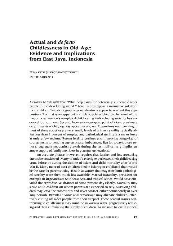 (PDF) Actual and de facto Childlessness in Old Age: Evidence and ...