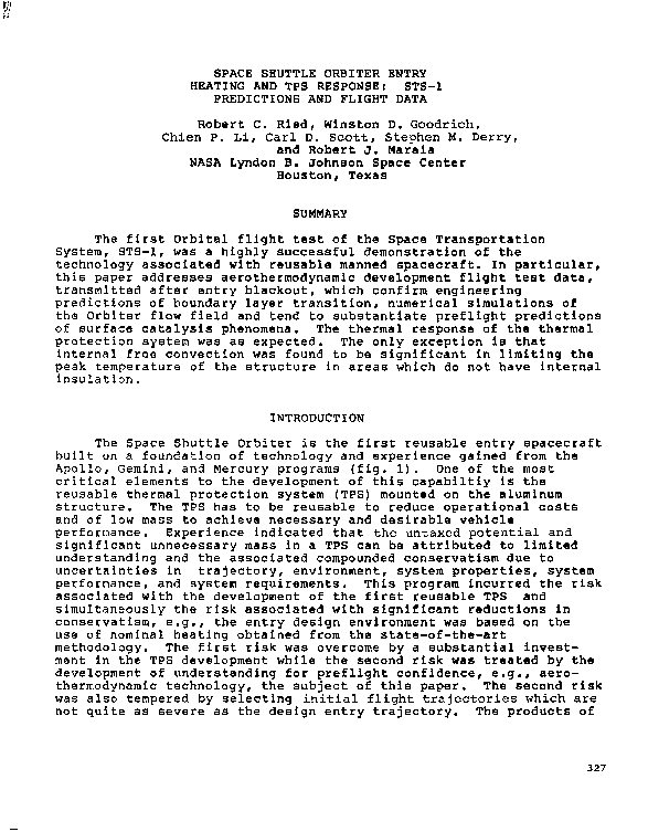 (PDF) Space Shuttle orbiter entry heating and TPS response: STS-1 ...