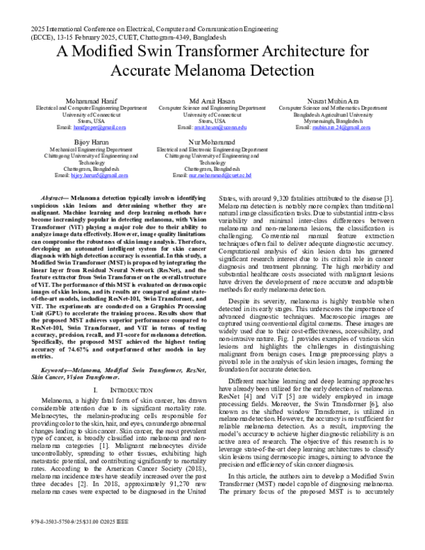 (PDF) A Modified Swin Transformer Architecture for Accurate Melanoma ...