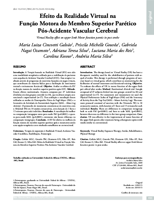 (PDF) Virtual Reality effect on upper limb Motor function paretic in ...