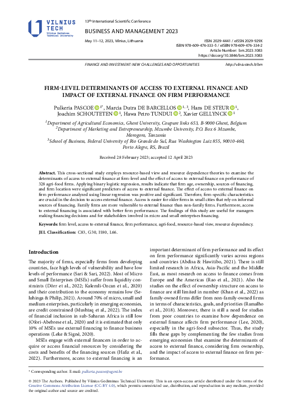 (PDF) Firm-Level Determinants of Access to External Finance and Impact ...