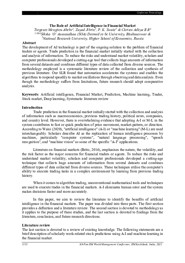 (PDF) The Role of Artificial Intelligence in Financial Market