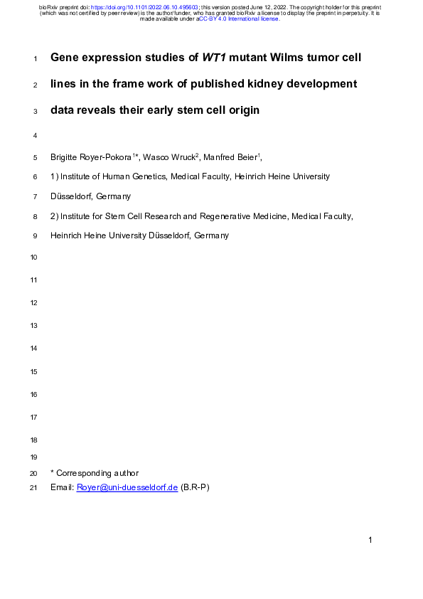 (PDF) Gene expression studies of WT1 mutant Wilms tumor cell lines in ...
