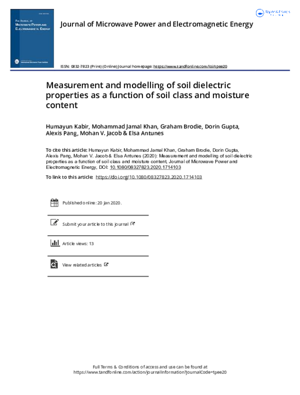 (PDF) Measurement and modelling of soil dielectric properties as a ...