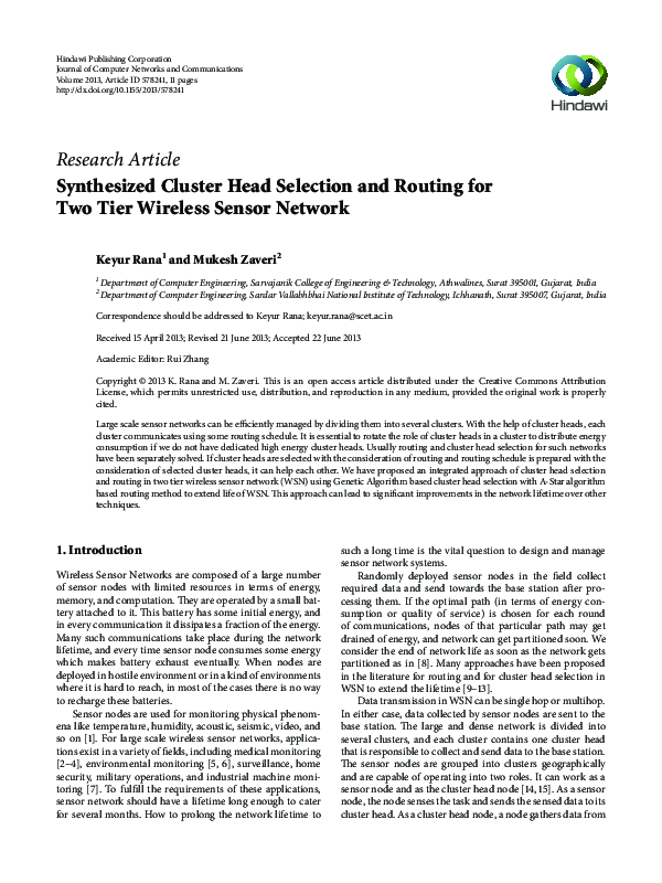 (PDF) Synthesized Cluster Head Selection and Routing for Two Tier ...