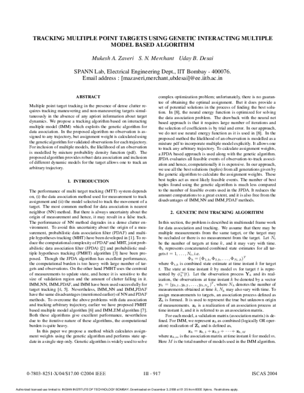 (PDF) Tracking multiple point targets using genetic interacting ...