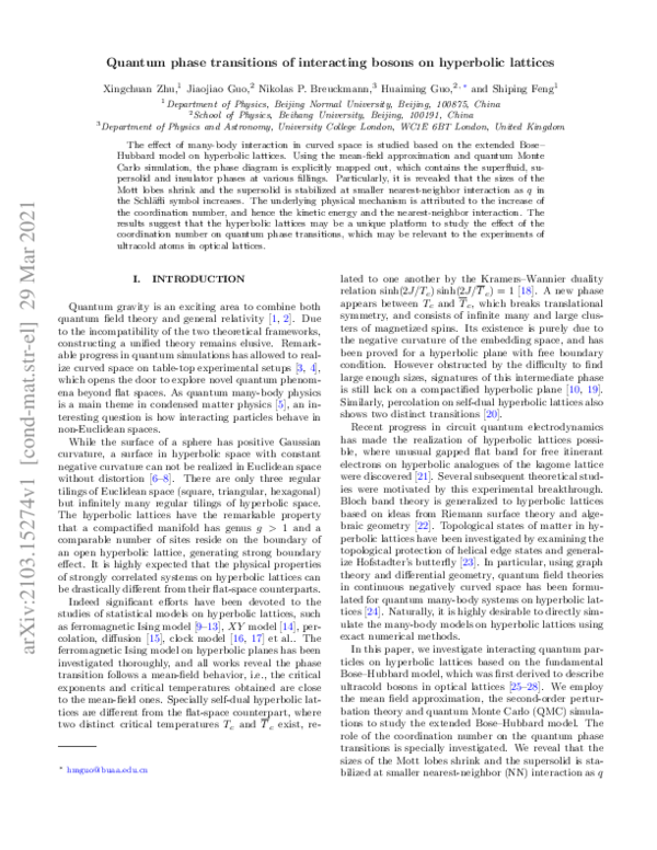 (PDF) Quantum phase transitions of interacting bosons on hyperbolic ...