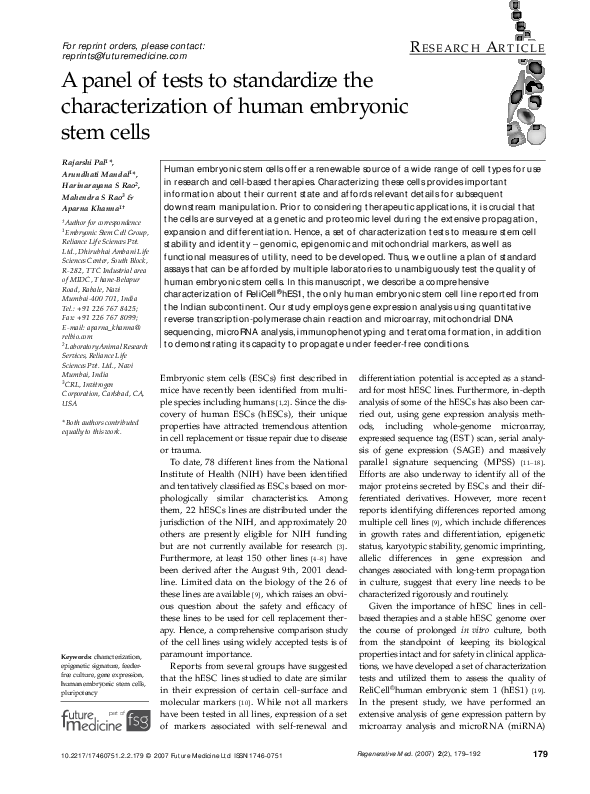 (PDF) A panel of tests to standardize the characterization of human ...